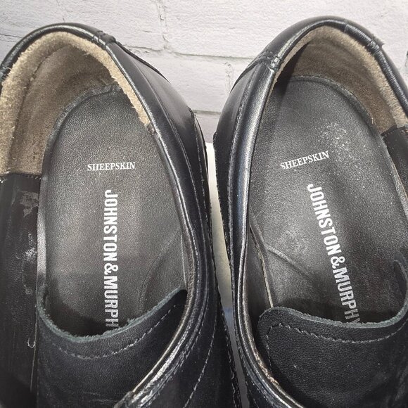 JOHNSTON AND MURPHY BARTLETT MOC TOE SHOES BLACK NAPPA LEATHER, MENS 8 EUC - Picture 2 of 7